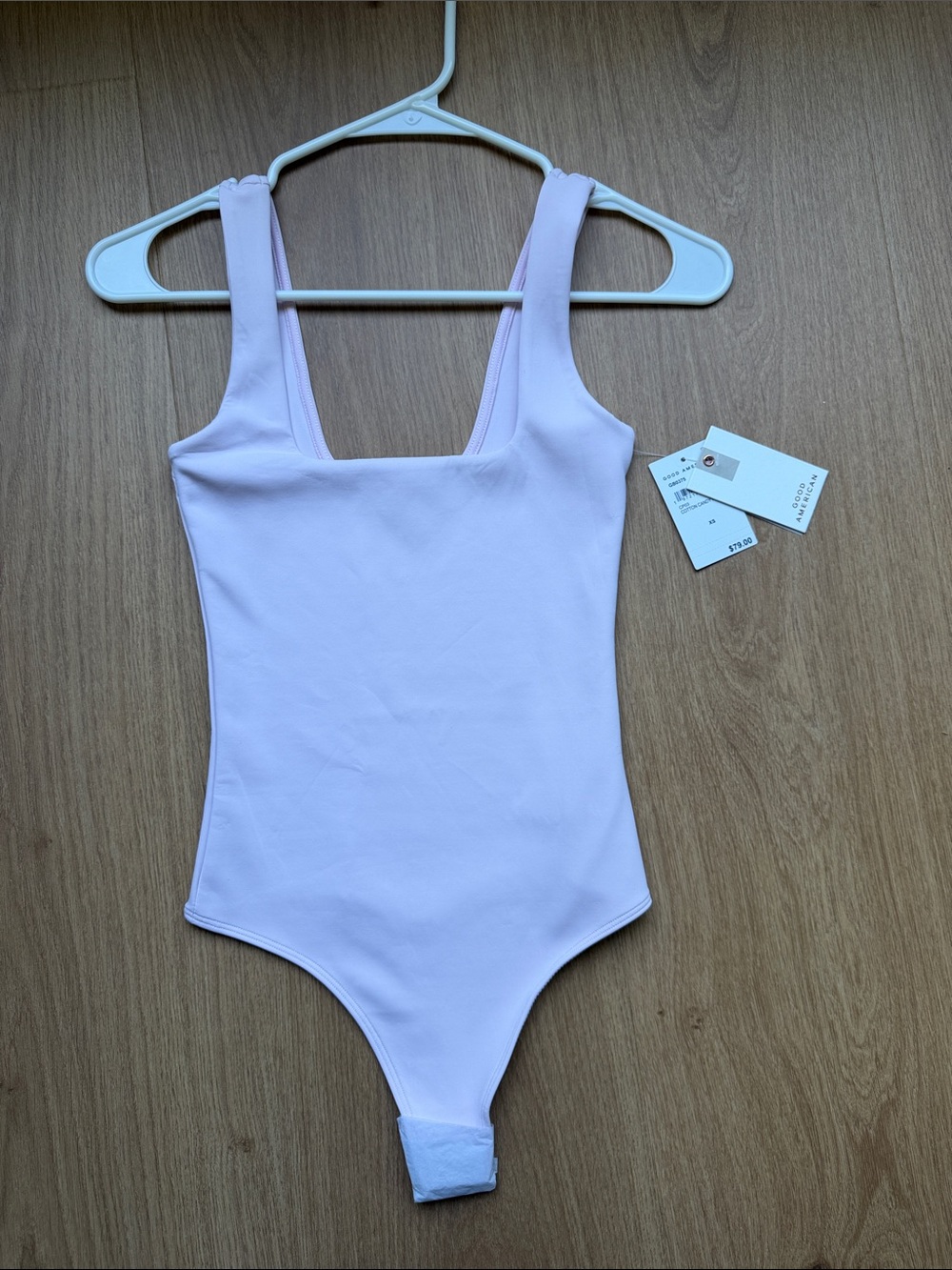 Good American Light Pink Square Neck Bodysuit